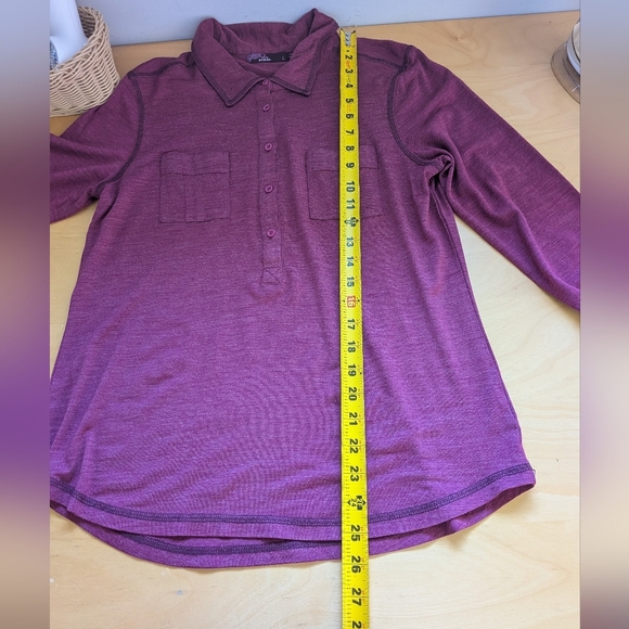 PRANA Women Long Sleeve Polo Shirt Size Large 5 Buttons Closure Dark Pink - Picture 11 of 11